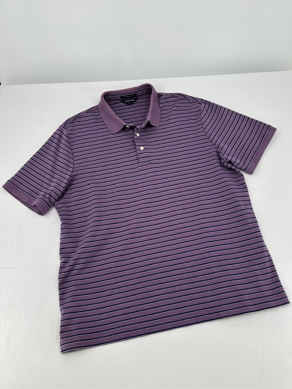 Lands’ End NWOT Supima Cotton Striped Polo Purple Navy Heritage Prep Men’s L - Picture 3 of 8